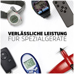 Energizer CR 2025 button cell battery with German text "VERLÄSSLICHE LEISTUNG FÜR SPEZIALGEBÄTE" on a light background.