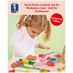 Feuchtmann Basic Modelling Dough pack displayed by a young girl in a white shirt, holding a toy car with blonde ponytail.