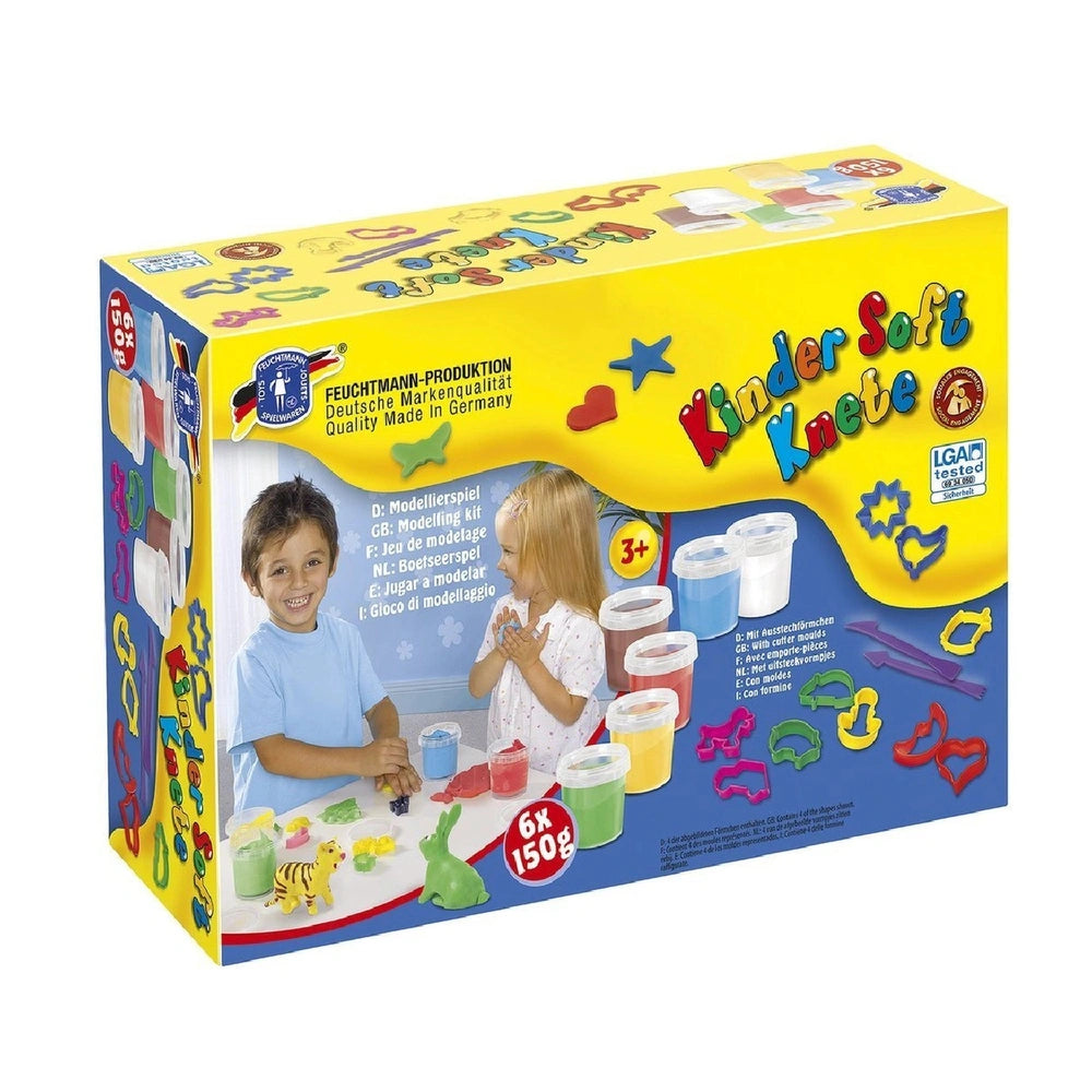 Feuchtmann Basic Modelling Dough Maxi Pack features glossy yellow packaging with colorful graphics, a clear window, and child