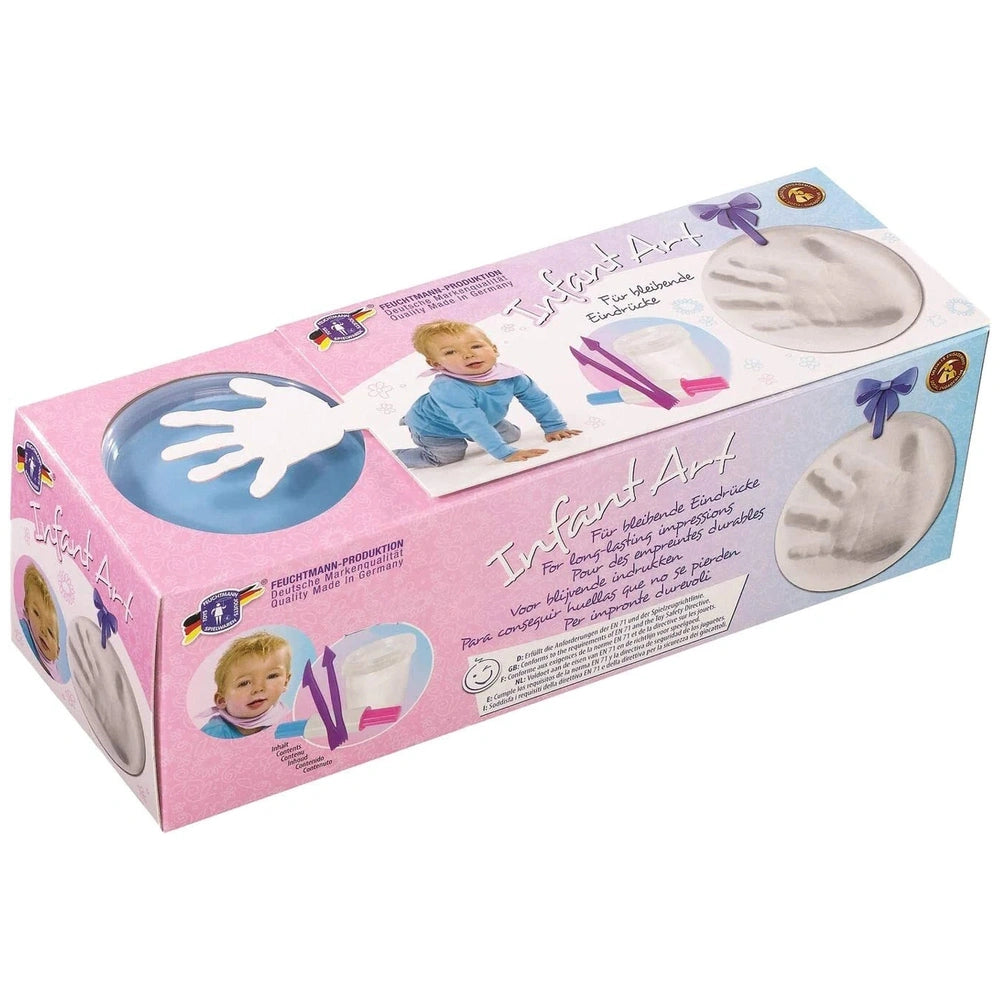 Feuchtmann Infant Art Impression Basic Pack features a pink background, blue lid, and includes 100% natural, safe, and biodeg