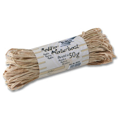 Folia Hobby Set Natural Raffia 50g in white packaging with glossy black text and a clear plastic window displaying natural fi