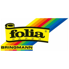 Folia Mini Crochet Kit packaging features yellow paper with black text and rainbow stripes on a white background.