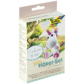 Folia Mini Crochet Kit featuring a pastel unicorn design in a matte cardboard package with a transparent window and German te