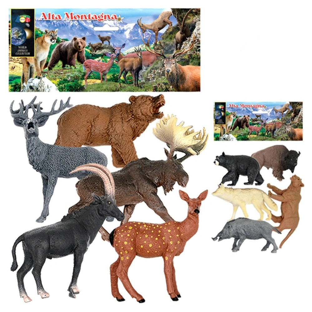 Ginmar High Mountain Wild Animal Toy Collection Pack features colorful animal illustrations on glossy white cardboard packagi