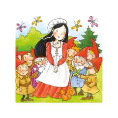 Gollness Fairy Tale Cube Puzzle featuring a woman in a red dress and a colorful gnome in a vibrant lifestyle scene.
