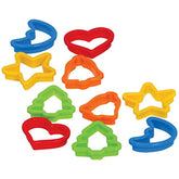 Gowi Cookie Cutter set featuring red heart, yellow star, green house, and blue house shapes made of plastic.