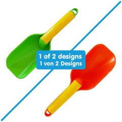 Gowi design shovel set featuring green, yellow, and red plastic shovels arranged in a center layout.