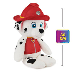 GUND Take Along Marshall plush toy features a white dog with black spots, wearing a red hat and vest, sitting upright.