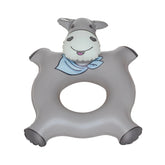 Happy People Emil The Donkey Swim Ring in soft gray plastic with a smiling face and blue scarf, featuring a central opening.