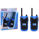 Police Walkie Talkie toy set in blue cardboard packaging with plastic window, displaying two black devices with antennas.