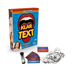 Klartex Board Game German Edition in glossy blue cardboard box with orange, yellow designs and visible plastic components.