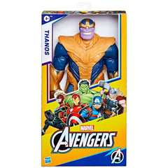 Thanos Deluxe Action Figure from Marvel Avengers, featuring multiple heroes, packaged in colorful plastic and cardboard.