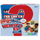 Hasbro Wer Ist Es Board Game German Edition packaging in glossy blue with white and red text, featuring a large question mark