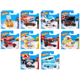 Hot Wheels HW Racing Track Pack features four colorful die-cast vehicles in glossy plastic and matte cardboard packaging.