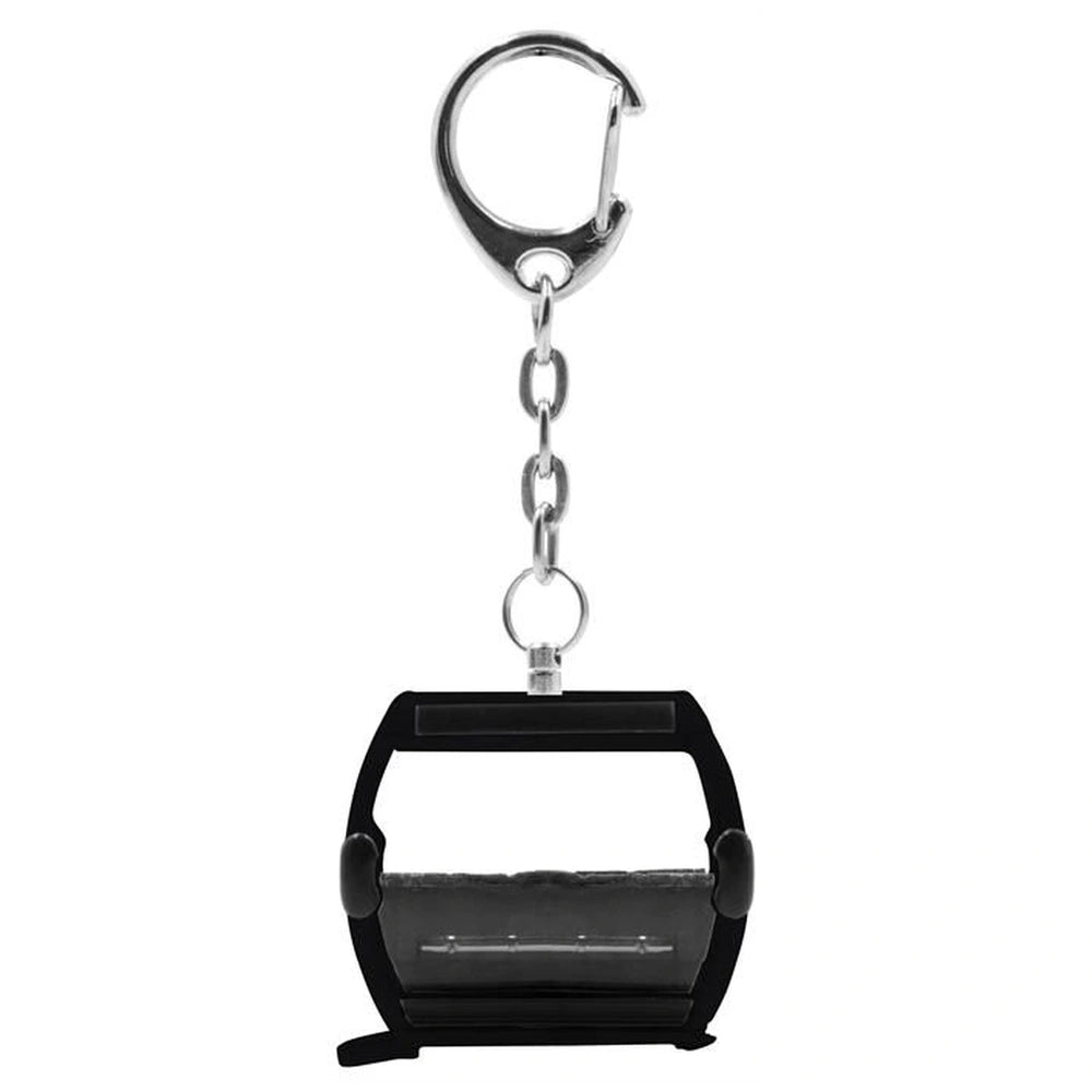 Jagerndorfer Omega IV Black Gondola keychain featuring a black handle, clear window, and silver-colored rings.