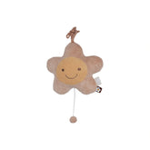 Jollein Musical Hanger features a light brown plush star with a smiling face and decorative dot, centered on a plain white ba