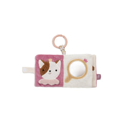 Jollein Soft Activity Book features a pink and white cat design with multiple mirrors for baby engagement.