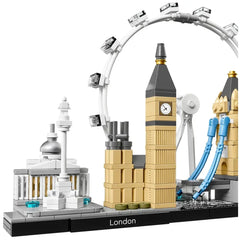 LEGO Architecture London construction set featuring iconic landmarks like Big Ben and the London Eye, in detailed miniatures.