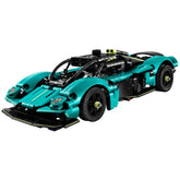 LEGO Aston Martin Valkyrie construction set with intricate design, turquoise body, and realistic details like gullwing doors and V12 engine.