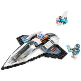 LEGO® City Interstellar Spaceship construction set with a sleek spacecraft, a small drone, and a minifigure holding a space map.