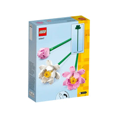 LEGO Creator - Lotus Flowers construction set packaging featuring two pink and one white lotus flower, all on green stems.