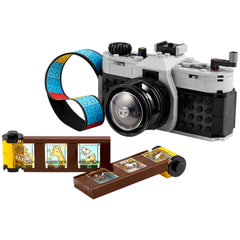 LEGO® Creator Retro Camera construction set featuring a retro design, moving lens, and colorful film strip with snapshots.