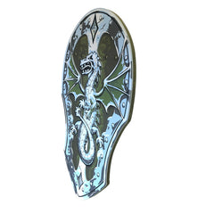 Dragon Shield by Liontouch features a metallic surface with a blue and green dragon motif and intricate scale patterns.