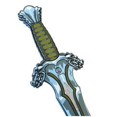 Liontouch Dragon Sword features a shiny silver blade, green and silver handle, and black grip, ideal for pretend play.