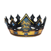 Liontouch King Crown in glossy yellow with blue and black patterns, featuring three spikes and a lion emblem.