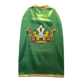 Liontouch Kingmaker Cape made of smooth, glossy fabric with a central crown graphic on a solid green background.