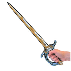 Liontouch Musketeer Sword features a gold blade with a blue and gold handle, crossguard, and pommel, perfect for role playing