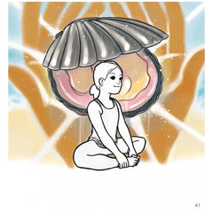 MACRO JUNIOR book displayed in a lifestyle scene with a person in a white top, sitting on a mat, holding a silver umbrella.