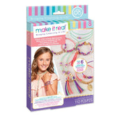 Gold Link Suede Bracelets in glossy retail packaging with a clear window and colorful gradient background.