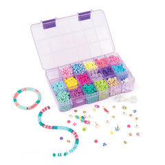 Heishi Craze beads set in a plastic container with compartments, showcasing colorful plastic beads for crafting jewelry.