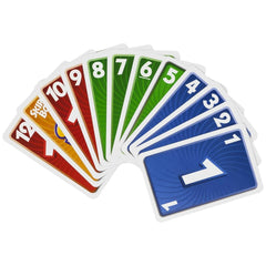 Skip-Bo Ultimate Sequencing Card Game features 13 glossy playing cards arranged in a circular pattern with colorful numbers a