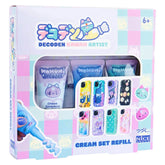 Momomi Decoden Kawaii Artist Creamy Phone Cover in glossy packaging, featuring vibrant stickers and a pink checkered backgrou