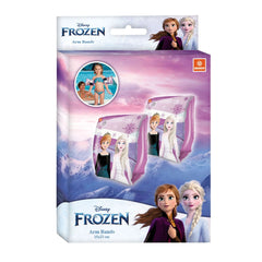 Mondo Disney Frozen inflatable arm bands in pink and purple packaging featuring animated characters and size details.