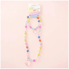 the packaging includes a colorful graphic design and product information for the Nice Colorful Hearts Necklace and Bracelet S