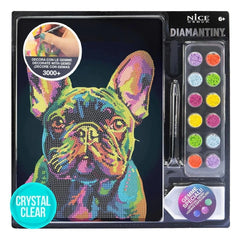 Diamantiny Artist Level Up painting kit featuring a dog image, 6-color paint palette, and gemstone decorations on retail pack