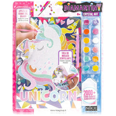 Nice - Diamantiny Crystal Art Design Set packaging in pink, featuring colorful text, a unicorn design, and a clear plastic wi