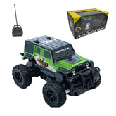 ODS RC Jeep 4x4 in green and black plastic with rubber wheels, antenna, and spare tire, featuring "JEEP" and "RADIOCOM" label
