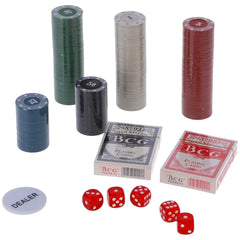 OSA Poker Set 200 Pcs featuring various colored cylindrical chips and metallic tops arranged in a centered layout.