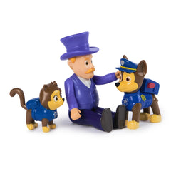Paw Patrol Action Pups with Heroes Pack features a glossy dog figure in blue uniform with yellow badge and various blue acces