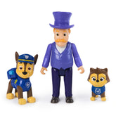 Paw Patrol Action Pups with Heroes Pack features a matte-finished dog figure and a shiny plastic man in a blue suit and purpl