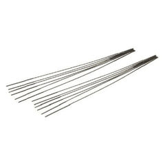 Twelve fine fretsaw blades fanned out on a white background, ideal for intricate crafts with Pebaro Birch Plywood Plates.