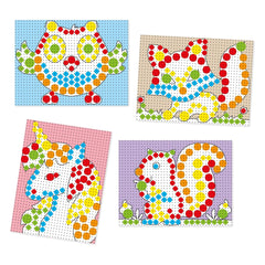 Quercetti FantaColor Tab features four cartoon owls in vibrant colors with flowers and apples on their heads, printed on matt
