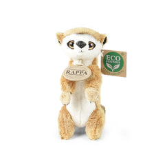 Rappa plush animal, 15 cm, cream body with brown fur, eco-friendly tag featuring green design and logo, smooth face.