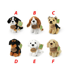 Rappa plush dogs assortment features six colorful stuffed animals with eco-friendly tags, showcasing distinct expressions and