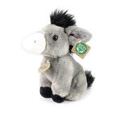 Rappa plush donkey 18 cm in gray and black with eco-friendly tag featuring green design and white text.