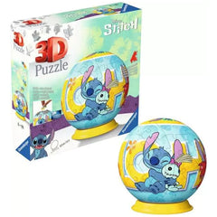 3D puzzle ball featuring a blue dog and white rabbit in a colorful design, packaged in a cardboard box.